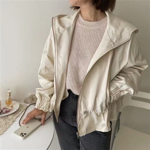 Hooded jacket chic solid color casual women's spring and autumn style loose 2024 new style