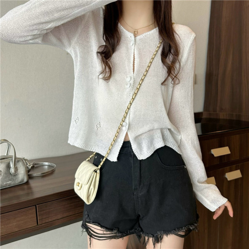 Actual shot ~ Summer new style hollow sunscreen loose knitted cardigan top