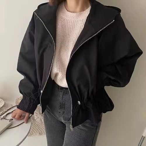 Hooded jacket chic solid color casual women's spring and autumn style loose 2024 new style