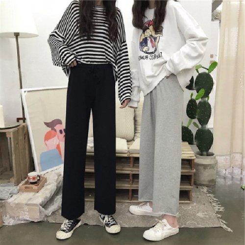 Spring and summer student wide-leg pants 2024 new large size loose vertical straight pants fat mm high-waist casual pants look slim