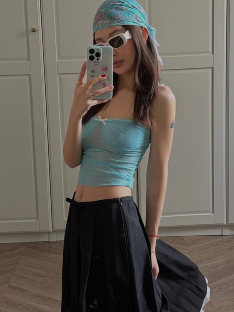 Dopamine Summer Hot Girl Bow Design Lace Slim Sleeveless Suspender Women