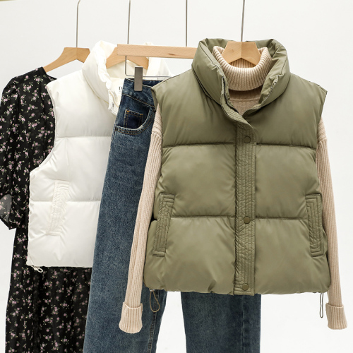 Real shot of 2024 autumn and winter new Korean style short stand-up collar vest, foreign style loose vest, down jacket, foreign trade