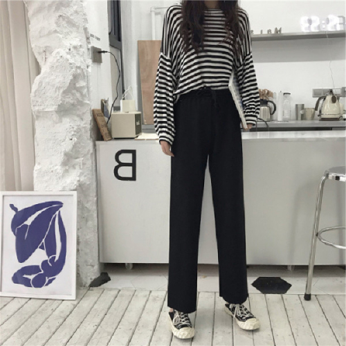 Spring and summer student wide-leg pants 2024 new large size loose vertical straight pants fat mm high-waist casual pants look slim