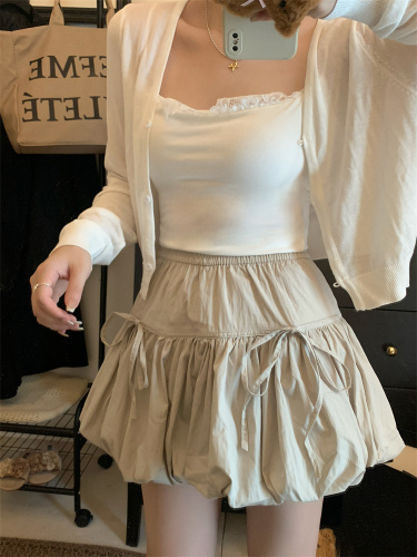 Real shot of French ballet style bow pleated tutu skirt for women A-line bud skirt lantern skirt skirt