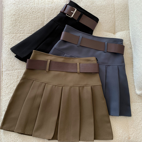 Real shot of gray suit pleated skirt summer high waisted hot girl short jk skirt a line skirt pants trendy