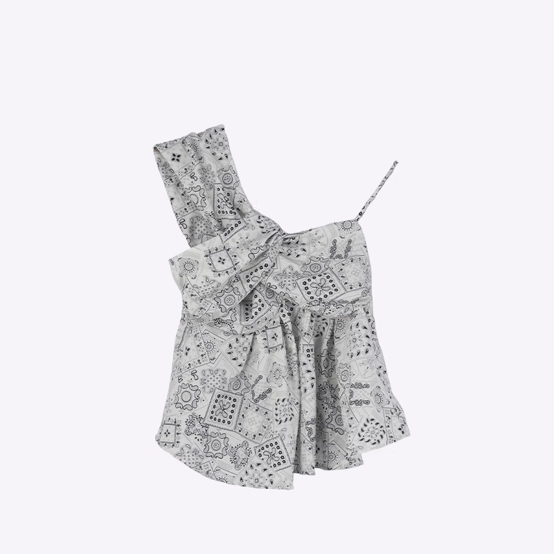 Niche retro floral suspender shirt for women 2024 irregular design hot girl slanted shoulder top