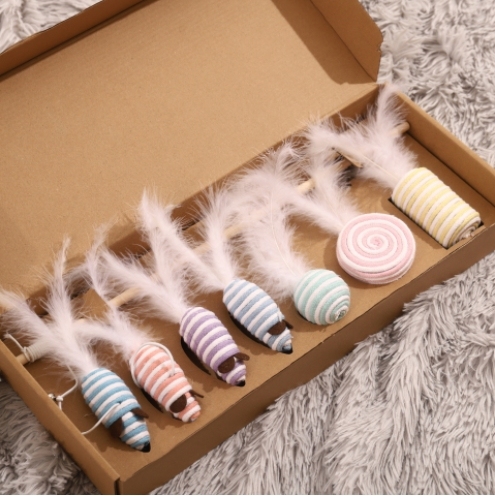 Funny cat stick feather bell simulation mouse kitten fighting cat stick combination kitten and cat molar funny cat toy set