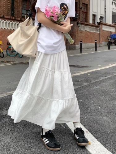 Skirt Women's Mid-length Skirt Spring and Summer Large Hem Pleated Princess Puff Skirt Umbrella Skirt Draped Korean White Cake Skirt