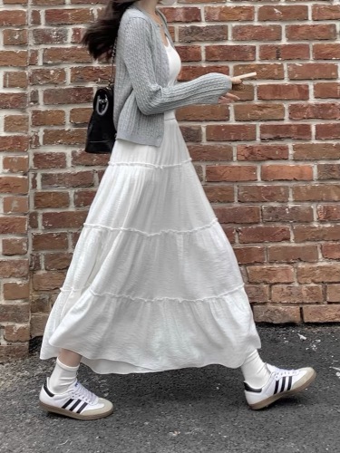 Skirt Women's Mid-length Skirt Spring and Summer Large Hem Pleated Princess Puff Skirt Umbrella Skirt Draped Korean White Cake Skirt