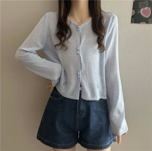 Actual shot ~ Summer new style hollow sunscreen loose knitted cardigan top