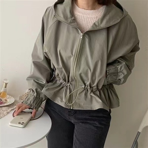 Hooded jacket chic solid color casual women's spring and autumn style loose 2024 new style