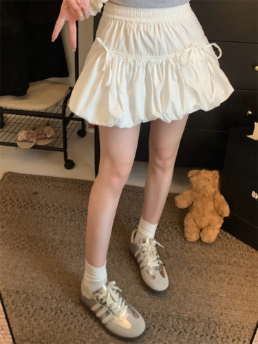 Real shot of French ballet style bow pleated tutu skirt for women A-line bud skirt lantern skirt skirt