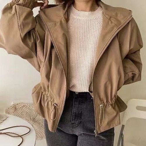 Hooded jacket chic solid color casual women's spring and autumn style loose 2024 new style