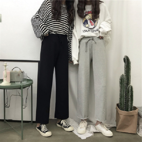 Spring and summer student wide-leg pants 2024 new large size loose vertical straight pants fat mm high-waist casual pants look slim