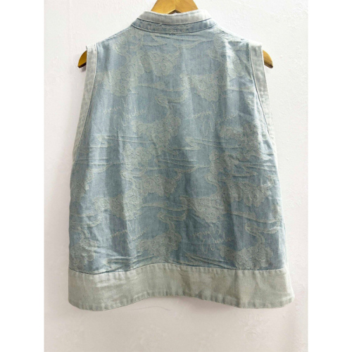 Quality Inspection Officer Picture New Chinese Style Denim Jacquard Jacket for Women Spring and Summer Stand Collar Spliced ​​Chinese Style Disk Button Denim Vest