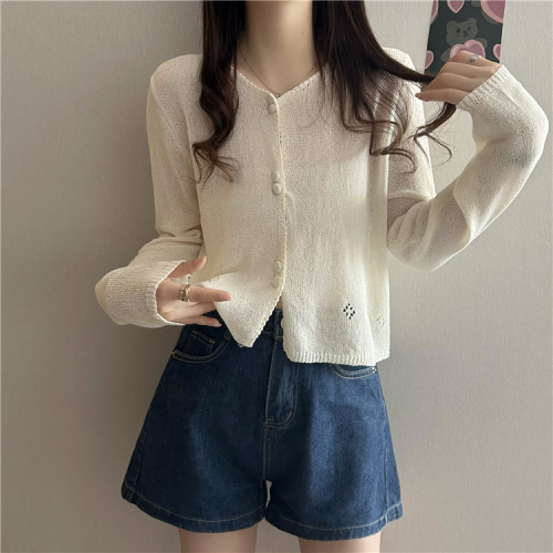 Actual shot ~ Summer new style hollow sunscreen loose knitted cardigan top