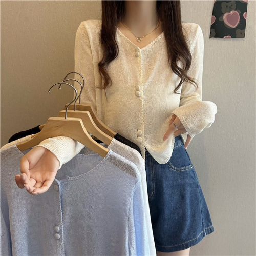 Actual shot ~ Summer new style hollow sunscreen loose knitted cardigan top