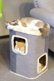 Cat climbing frame, cat nest, cat tree, one-piece double-layer warm closed cat house, sisal cat scratching board, universal for cats in all seasons