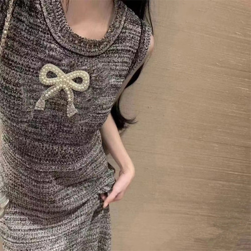 Summer new holiday style hollow round neck embroidered knitted vest dress slim and slim sleeveless long skirt