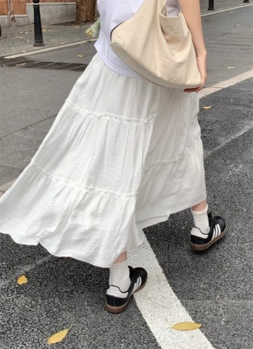 Skirt Women's Mid-length Skirt Spring and Summer Large Hem Pleated Princess Puff Skirt Umbrella Skirt Draped Korean White Cake Skirt