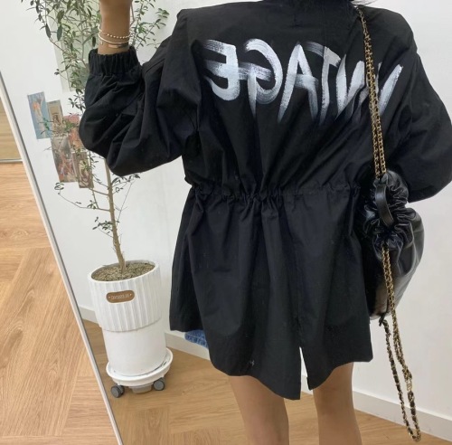 Korean style high-end loose casual temperament mid-length drawstring windbreaker for small people