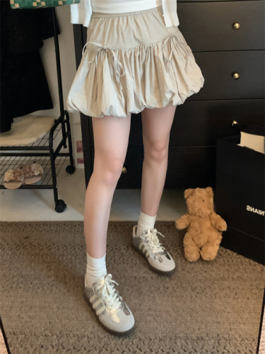 Real shot of French ballet style bow pleated tutu skirt for women A-line bud skirt lantern skirt skirt