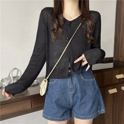 Actual shot ~ Summer new style hollow sunscreen loose knitted cardigan top