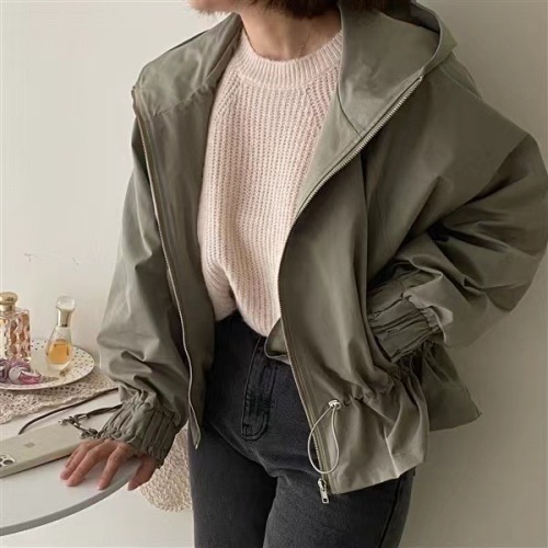 Hooded jacket chic solid color casual women's spring and autumn style loose 2024 new style