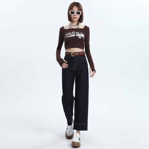 Photographed in 2024 Early Autumn Fashion 9-inch Straight Leg Smoked Pipe Pants Design Jeans