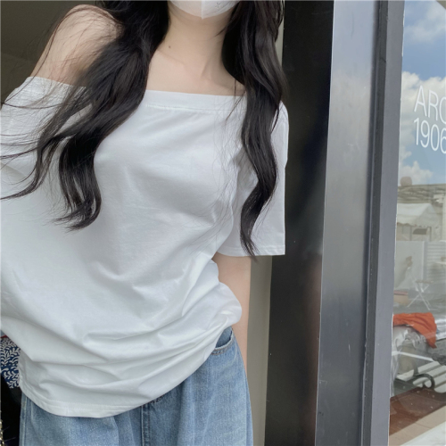 Photographed Loose Casual One-Shoulder Layered Short-Sleeve T-Shirt for Women Summer 2024 New Top
