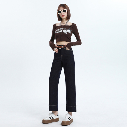 Photographed in 2024 Early Autumn Fashion 9-inch Straight Leg Smoked Pipe Pants Design Jeans