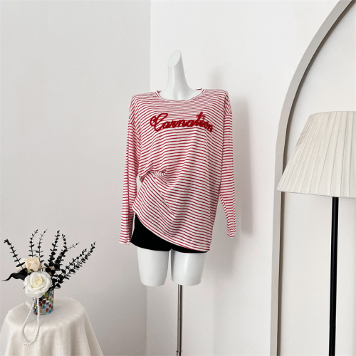 Circle cooky Roman Holiday Lazy and fashionable thin long-sleeved T-shirt round neck striped bottoming shirt for women in summer