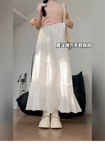 This year's popular white skirt long skirt women's summer 2024 new high-end drape temperament cake skirt