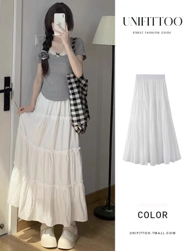 This year's popular white skirt long skirt women's summer 2024 new high-end drape temperament cake skirt