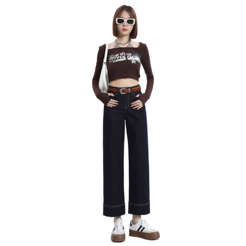 Photographed in 2024 Early Autumn Fashion 9-inch Straight Leg Smoked Pipe Pants Design Jeans