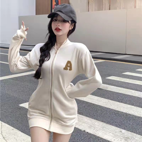 2024 autumn and winter new trendy ins American slim fit zipper stand collar sweatshirt for women early autumn Korean style top