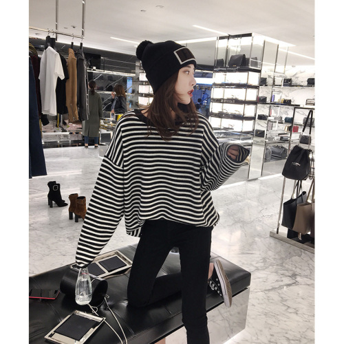 New early autumn long-sleeved tops for women with design niche autumn clothing for women striped knitted women's spring and autumn styles