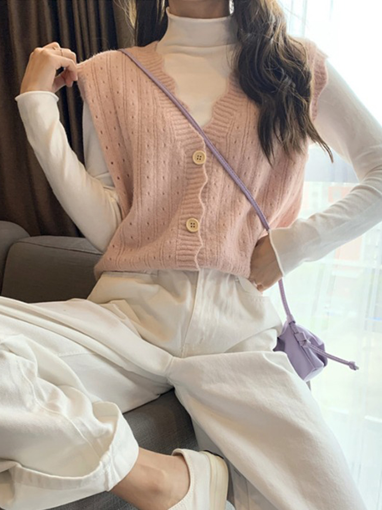 2024 Korean Style Versatile V-Neck Cardigan Sweatshirt Jacket Mandopan Knit Vest Women Autumn Winter Outerwear Trendy