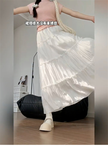 This year's popular white skirt long skirt women's summer 2024 new high-end drape temperament cake skirt