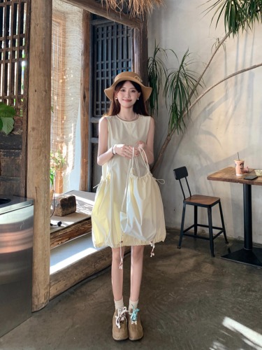 Actual shot ~ Vest work dress women's summer design casual petite relaxed flower bud skirt