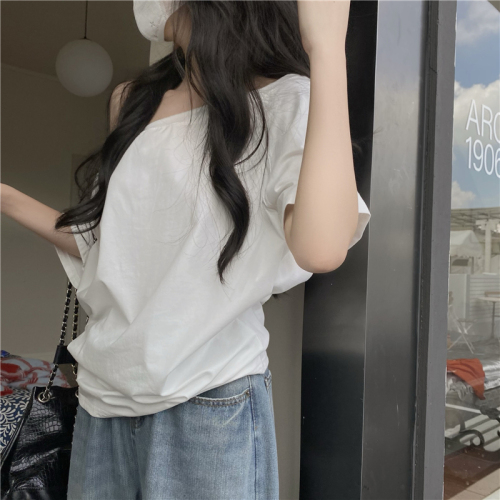 Photographed Loose Casual One-Shoulder Layered Short-Sleeve T-Shirt for Women Summer 2024 New Top