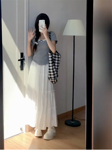 This year's popular white skirt long skirt women's summer 2024 new high-end drape temperament cake skirt