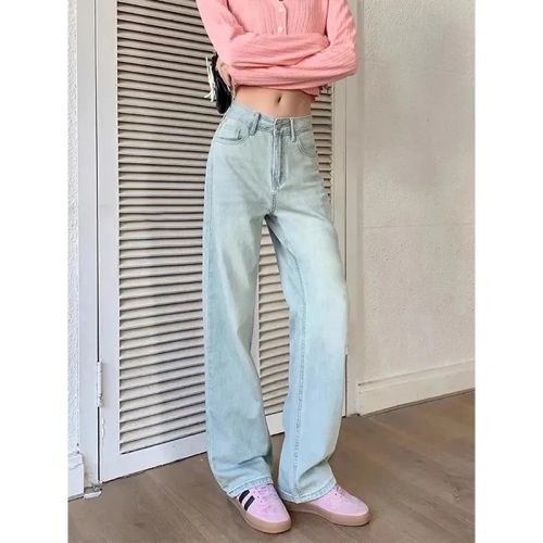 Women's Summer Thin Wide Leg Jeans 2024 New Arrival Petite Loose High-Waist Light Color Slim Straight Leg Pants