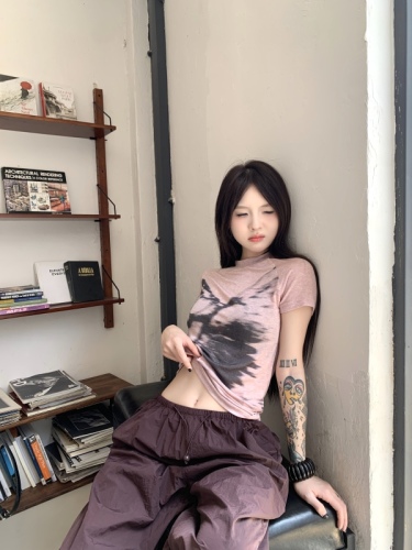 Actual shot ~ Ash Rose versatile slimming hot girl T-shirt summer thin sun protection overalls casual trousers