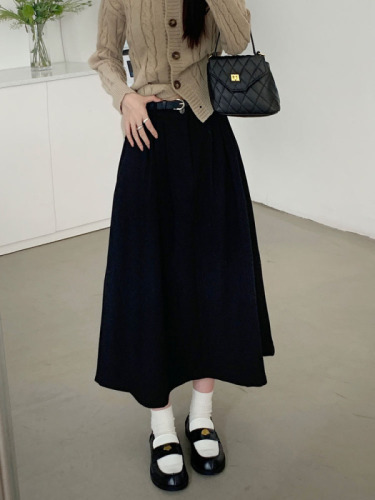 Actual shot ~ 2024 new Korean style skirt with high waist and slim design, mid-length a-line skirt for women with belt