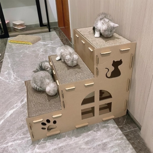 Pet cat corrugated paper multi-layer scratching board room, cute cat play Christmas house pet resting nest