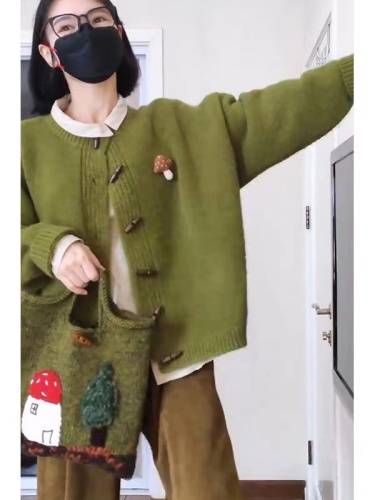 2024 New Autumn Winter Red Knit Cardigan Sweater Women's Chic Top Outerwear Autumn Spring Lazy Style