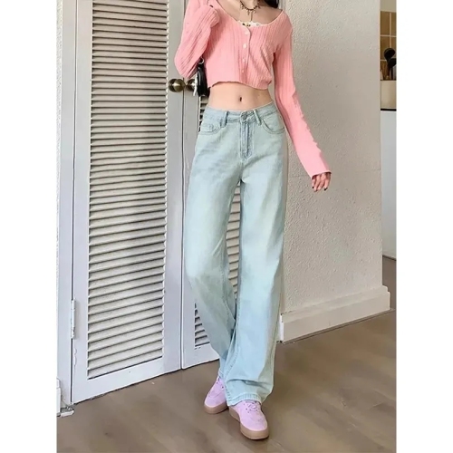 Women's Summer Thin Wide Leg Jeans 2024 New Arrival Petite Loose High-Waist Light Color Slim Straight Leg Pants