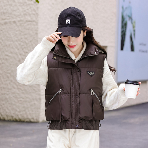 Actual shot of the new light and warm feather cotton vest for women, short, fashionable, stand-up collar, autumn and winter small vest, vest, jacket, trendy