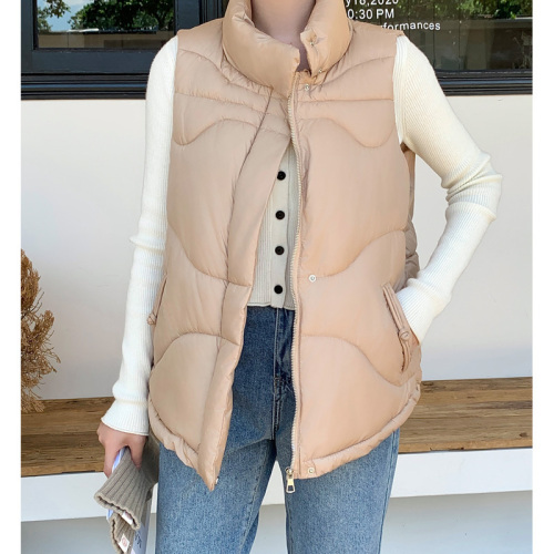 Actual shot of European station spring and autumn new Korean style loose sleeveless stand collar down cotton vest women's vest jacket